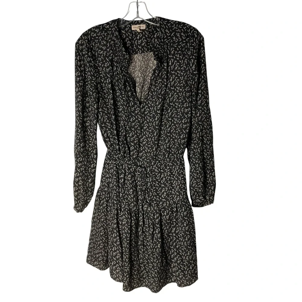 Rebecca Taylor Silk Tiered Mini Dress Black White Leaf Feminine‎ Print Size 6
